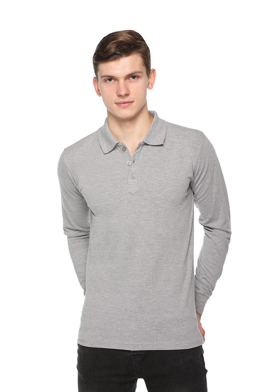 Grey-Pikmee Fas-Tees Polo Full Sleeve T-shirt
