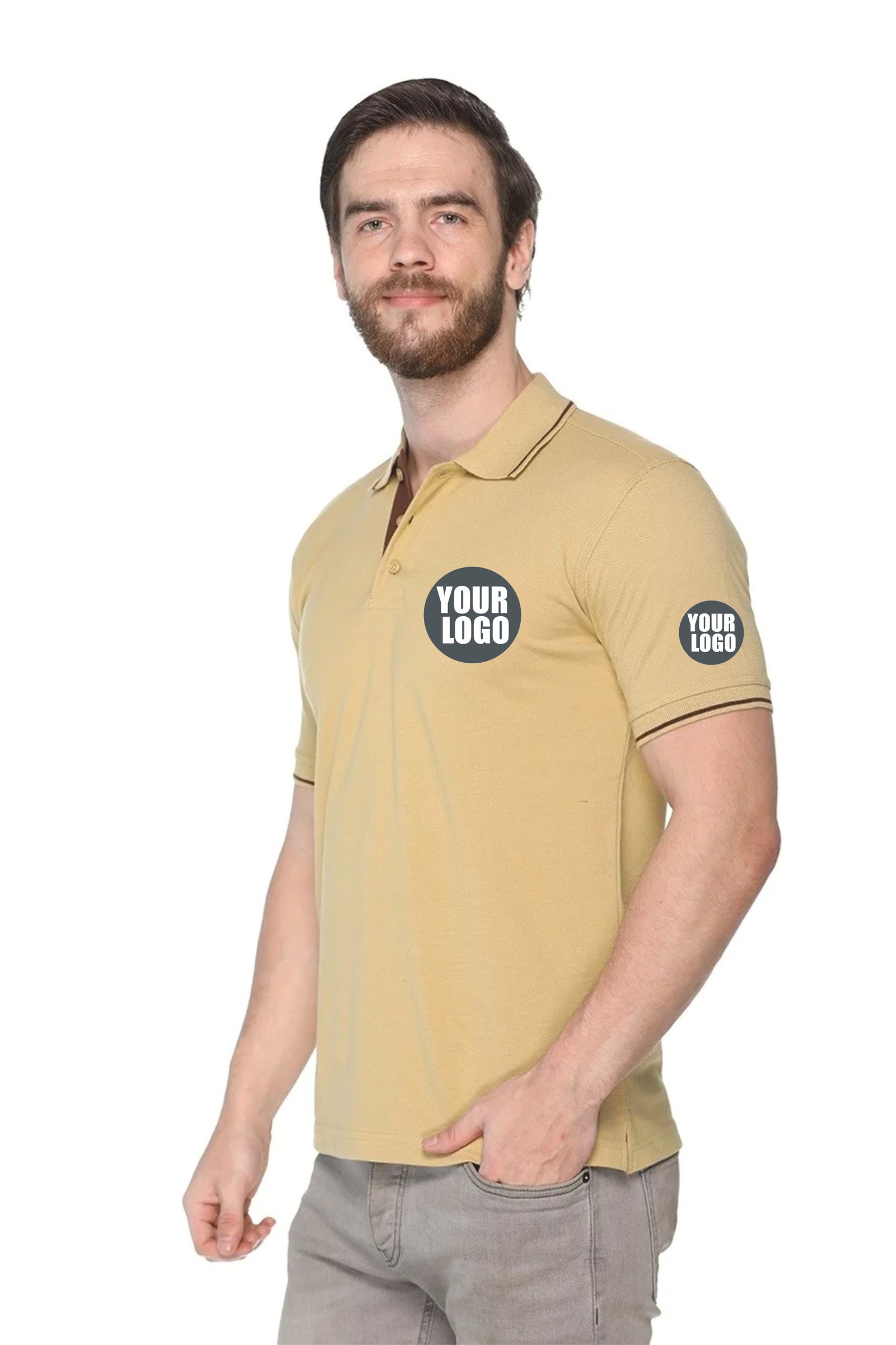 Custom Pikmee Highline Beige Polo Maroon Ribbed line T-shirt