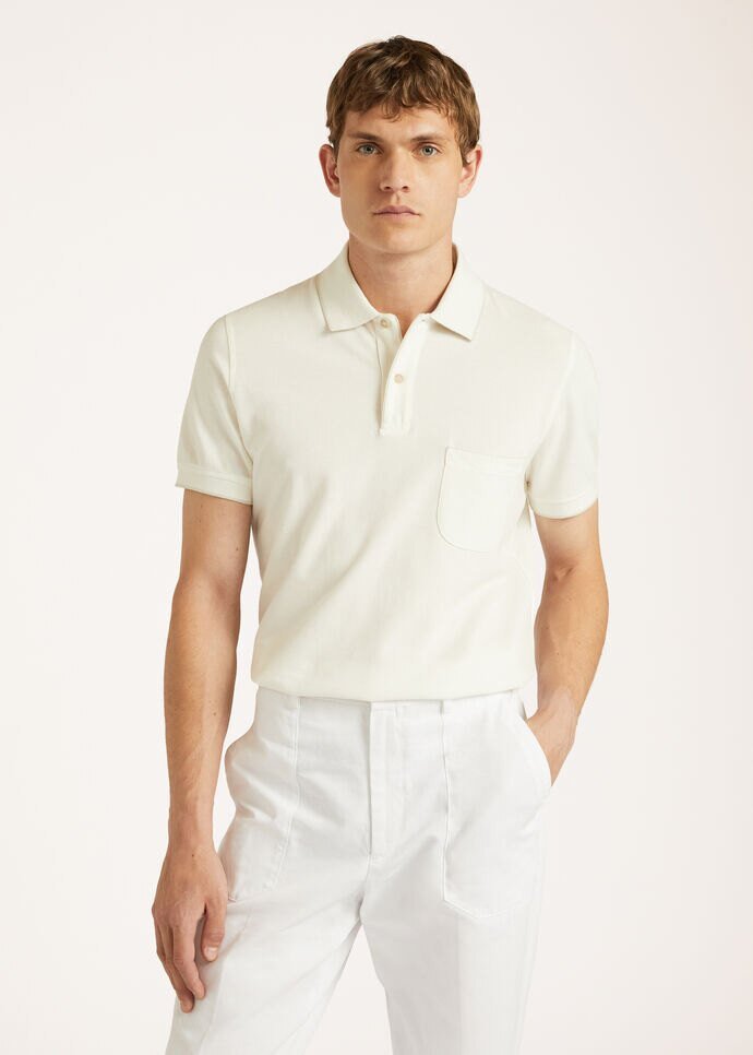 Cotton PQ-Milky White Polo Pocket T-Shirt