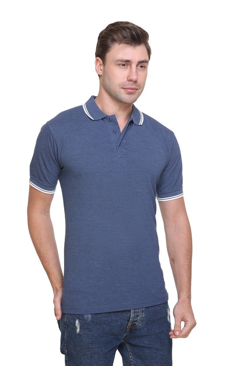 Tipline Doubled Tipped Denim Color Polo T-shirts
