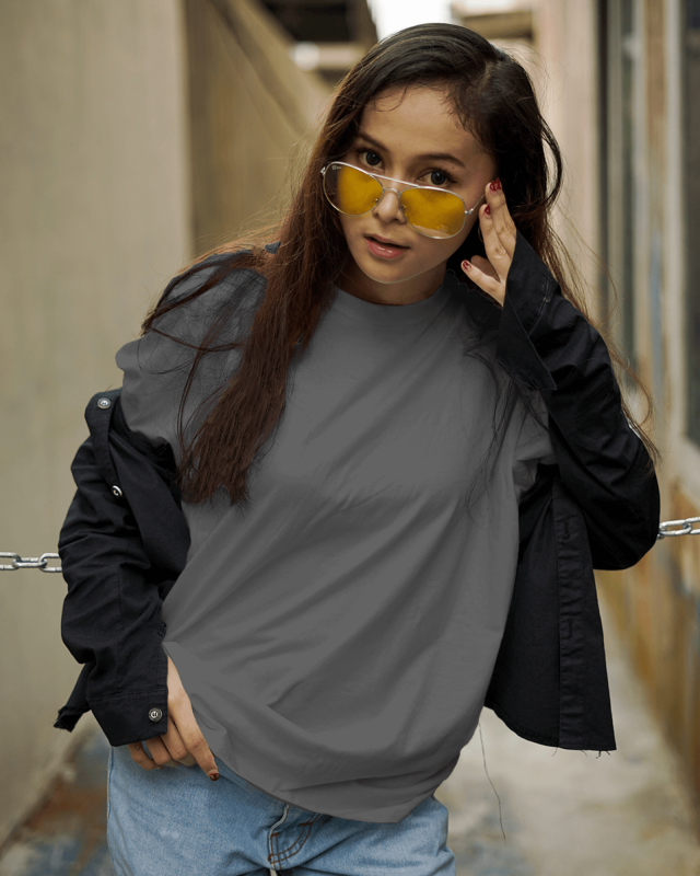 Grey-Women's Unisex Plain T-shirt