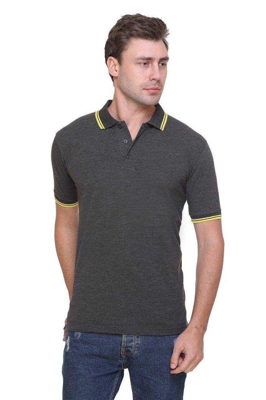 Charcoal Grey-Tipline Double Tipped / Polo T-shirt