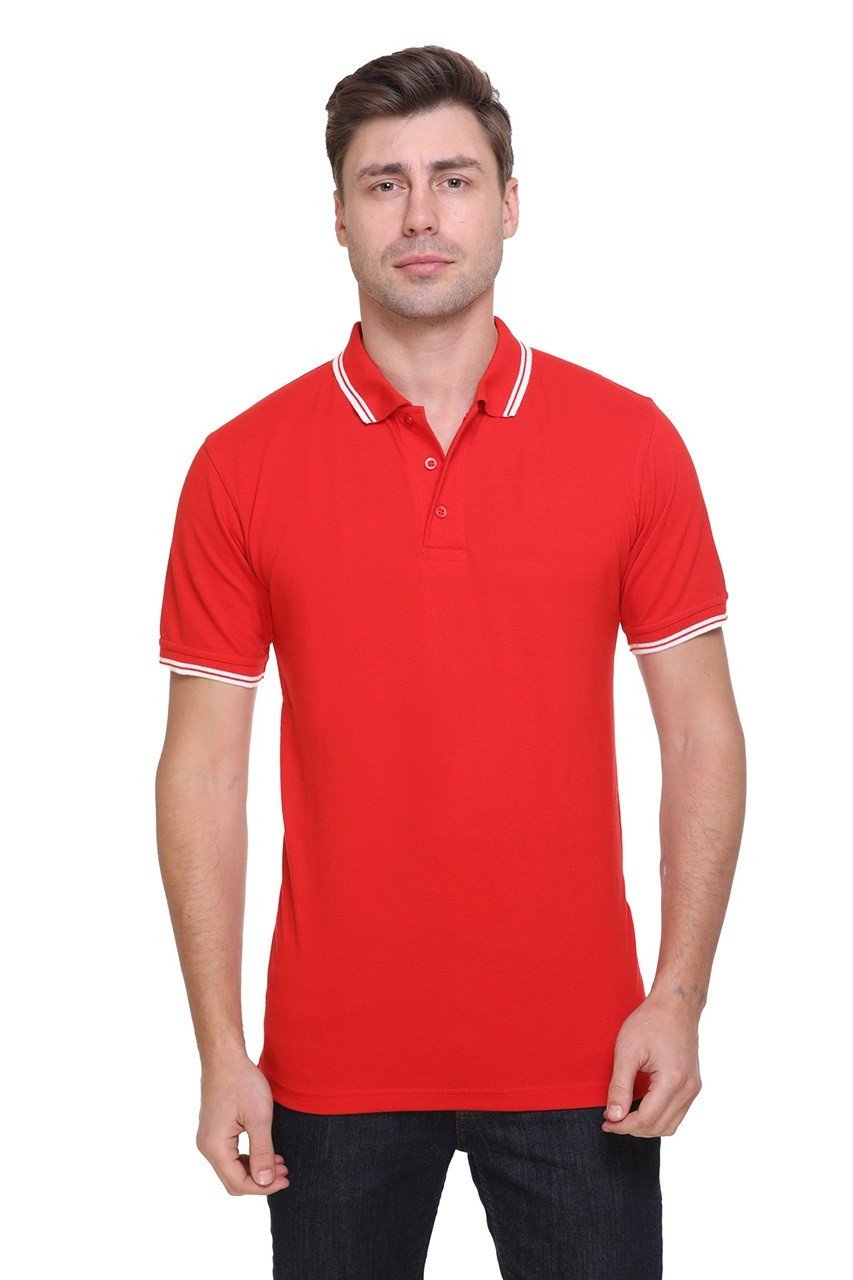 Red-Tipline Polo T-shirt with Double Tipping