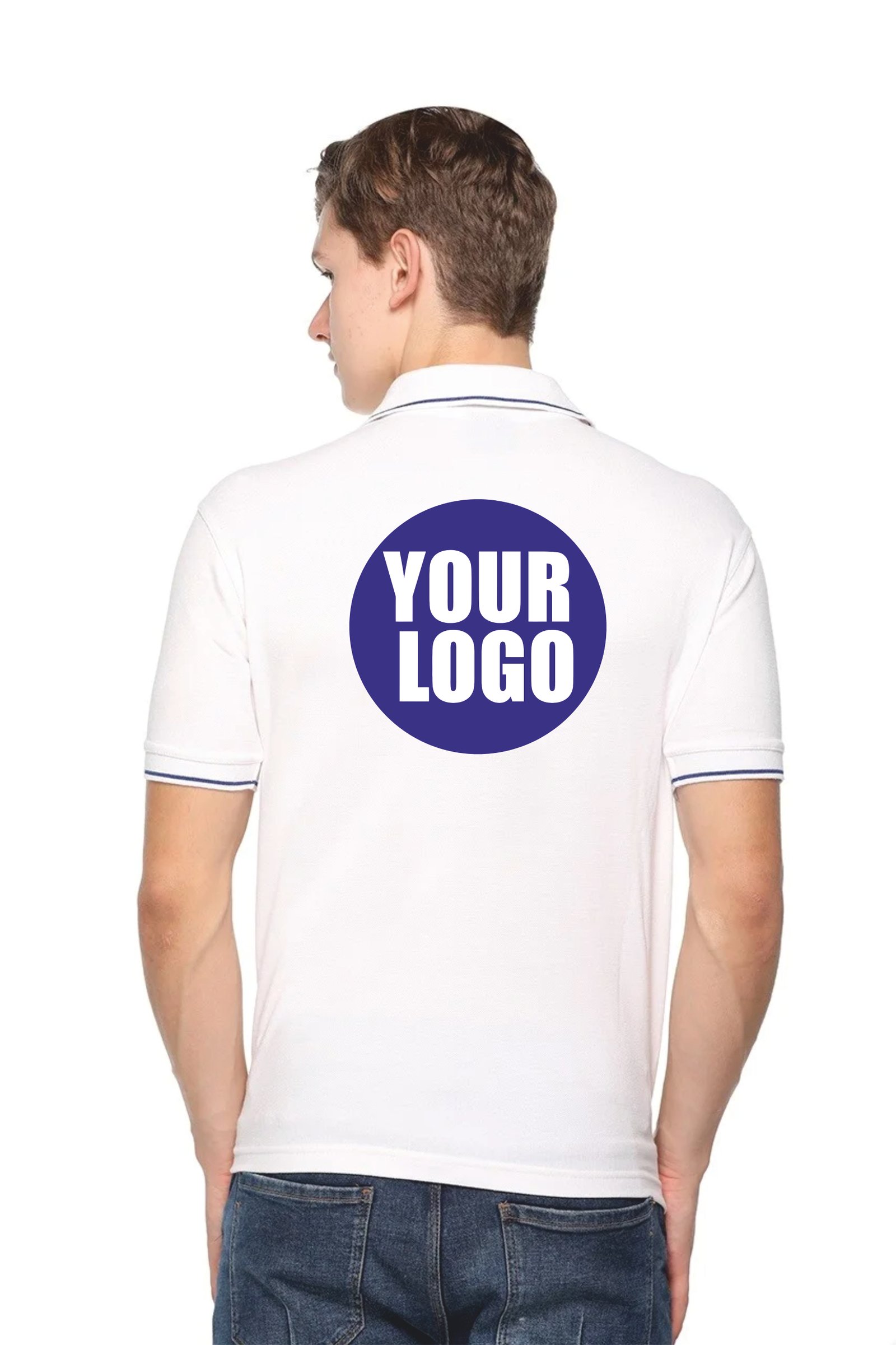 Custom Pikmee Highline White Polo Blue Ribbed line T-shirt